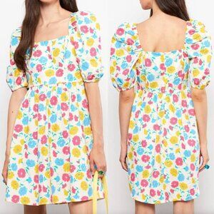 NEW NWT LCW CASUAL / LC WAIKIKI Square Neck Floral Balloon Sleeve Poplin Dress
